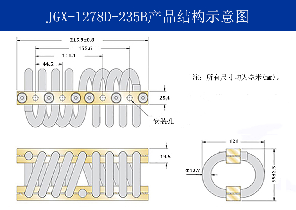 JGX-1278D-235B多應(yīng)用鋼絲繩隔振器結(jié)構(gòu)